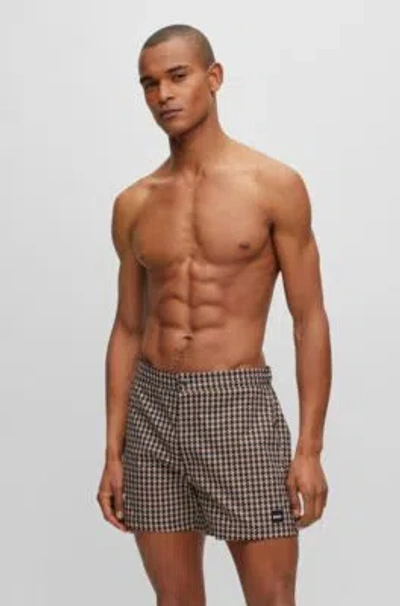 HUGO BOSS QUICK-DRYING SWIM SHORTS WITH HOUNSTOOTH PATTERN