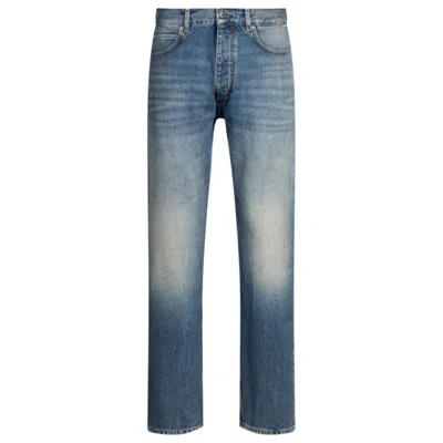 HUGO BOSS REGULAR-FIT JEANS IN MID-BLUE STONEWASHED DENIM