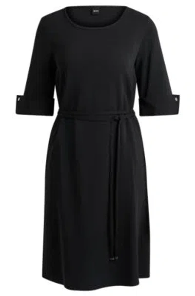 HUGO BOSS SHORT-SLEEVED DRESS IN STRETCH MATERIAL WITH TIE BELT