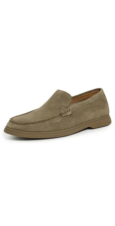 HUGO BOSS SIENNE SUEDE LOAFERS OPEN GREEN