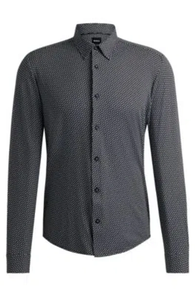 HUGO BOSS SLIM-FIT SHIRT IN MONOGRAM-PRINT PERFORMANCE-STRETCH MATERIAL