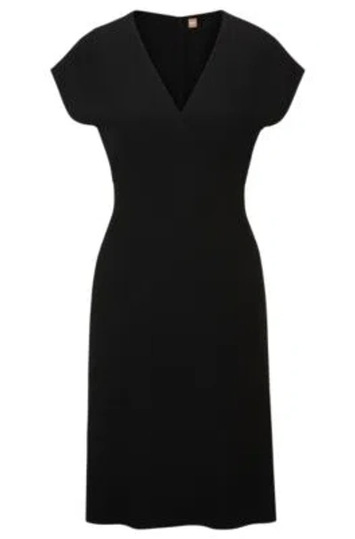 HUGO BOSS SLIM-FIT V-NECK DRESS WITH CAP SLEEVES