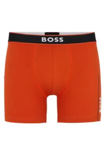 HUGO BOSS STRETCH-COTTON BOXER BRIEFS WITH STRIPES AND LOGOS