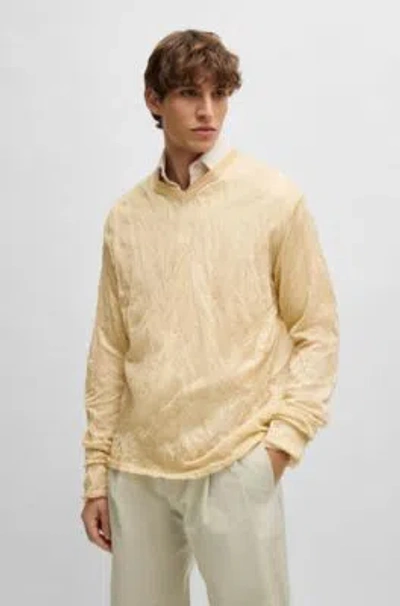 HUGO BOSS V-NECK SWEATER IN A CRINKLED KNIT WITH METALIZED FIBRES