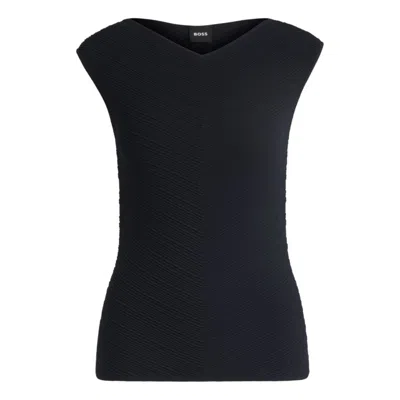 HUGO BOSS V-NECK TOP WITH KNITTED STRUCTURE