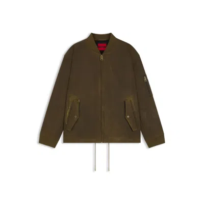 HUGO BOSS WAXED-COTTON BOMBER JACKET WITH ADJUSTABLE HEM