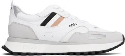 HUGO BOSS WHITE RUNNING-STYLE HYBRID SNEAKERS
