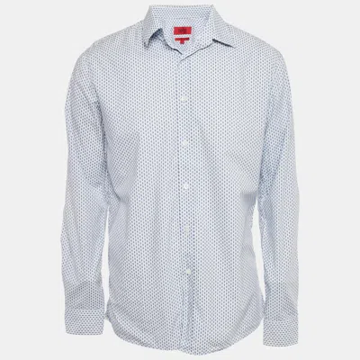 HUGO BOSS WHITE/BLUE PRINTED COTTON SLIM LINE SHIRT L