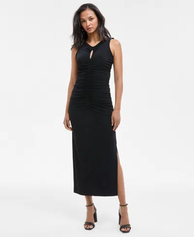 HUGO BOSS WOMEN'S SLEEVELESS RUCHED KEYHOLE DRESS