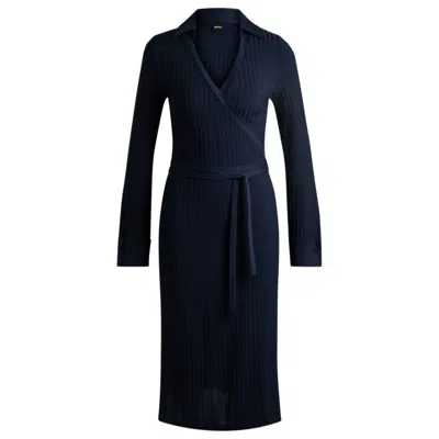 HUGO BOSS WRAP DRESS IN LUSTROUS RIBBED JERSEY