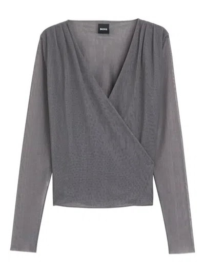 HUGO BOSS WRAP-FRONT LONG-SLEEVE TOP