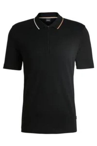 HUGO BOSS ZIP-NECK POLO SHIRT IN INTERLOCK COTTON