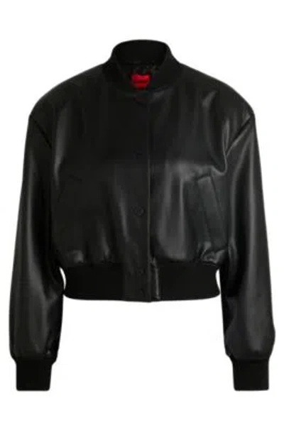 HUGO BOSS FAUX-LEATHER BOMBER JACKET WITH STACKED LOGO