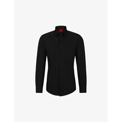 HUGO BOSS MENS BLACK SLIM-FIT LONG-SLEEVED COTTON-POPLIN SHIRT