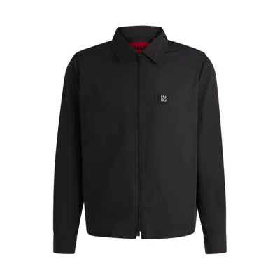 HUGO BOSS OVERSIZE-FIT ZIP-UP SHIRT WITH STACKED LOGO TRIM