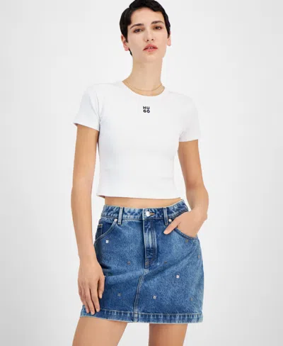HUGO BOSS WOMEN'S DELANOR CROPPED CREWNECK LOGO TEE
