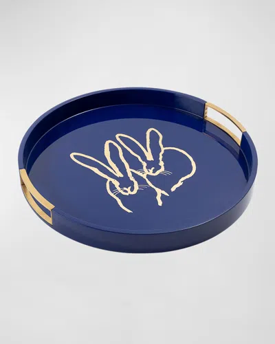 HUNT SLONEM BUNNY DRINKS LACQUER TRAY WITH BRASS HANDLES