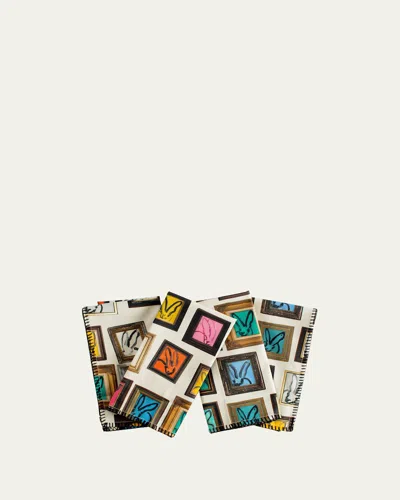 HUNT SLONEM HUNTS STUDIO COTTON DINNER NAPKINS W/ BLACK WHIPSTITCH, 20"SQ.