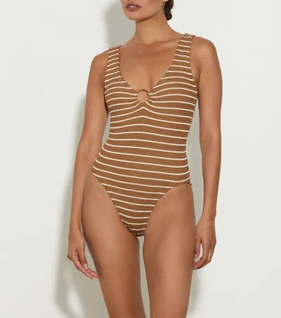 HUNZA G CELINE SWIM WITH TONAL HOOPS | METALLIC COCOA/WHITE | HUNZA G