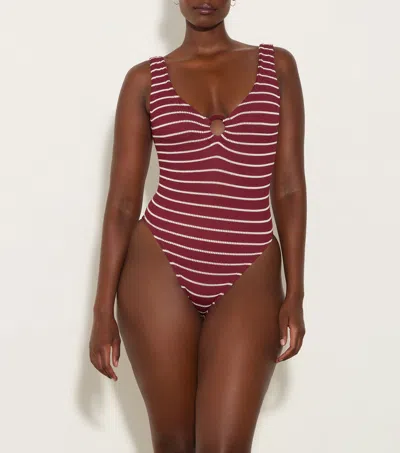 HUNZA G CELINE SWIM WITH TONAL HOOPS | WINE/WHITE | HUNZA G