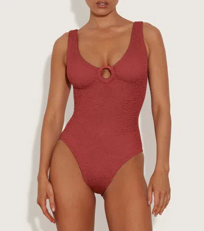HUNZA G COVERAGE CELINE SWIM WITH FABRIC COVERED HOOPS
