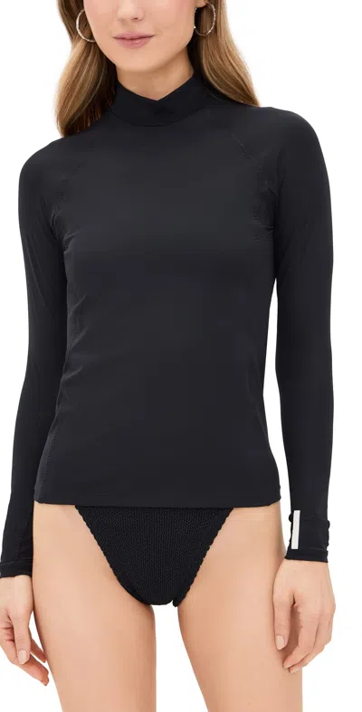 HUNZA G MILEY SWIM TOP UPF RASH GUARD BLACK