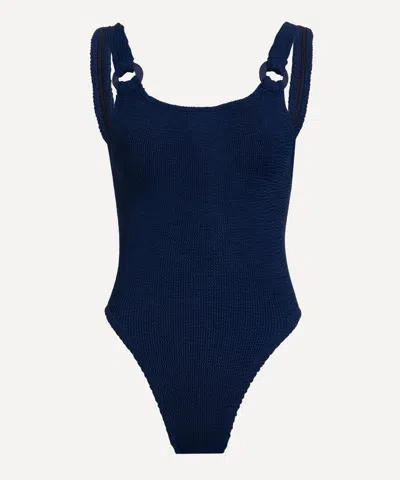 HUNZA G HUNZA G WOMEN'S NAVY DOMINO SWIMSUIT WITH TONAL HOOPS