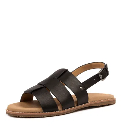 HUSH PUPPIES HUSH PUPPIES PALOMA BLACK LEATHER WOMENS SHOES CASUAL SANDALS SANDALS FLAT