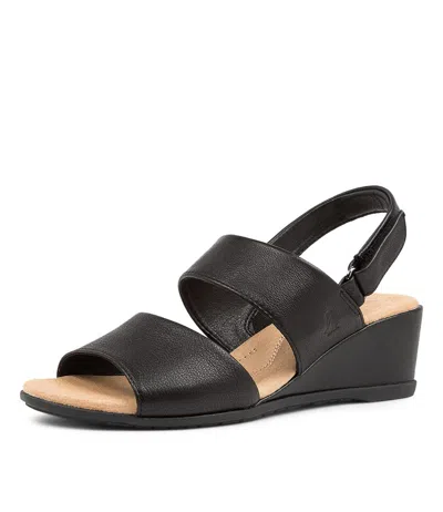 HUSH PUPPIES HUSH PUPPIES WHISTLER BLACK LEATHER WOMENS SHOES CASUAL SANDALS HEELED