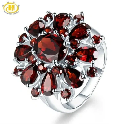 HUTANG GEMS & JEWELRY 7.15CT BLACK GARNET RINGS STONES GEMSTONE 925 SILVER XMAS GIFTS HER ELEGANT LADY