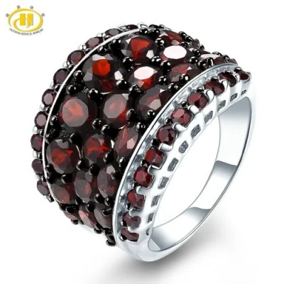 HUTANG GEMS & JEWELRY NATURAL RED GARNET RING GEMSTONE 925 SILVER XMAS WEDDING GIFT FOR HER WIFE WOMEN