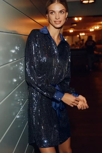 HUTCH CLAUDETTE LONG-SLEEVE SEQUIN MINI SHIRT DRESS
