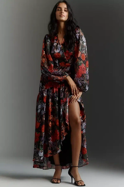 HUTCH MARIANNE BELTED VELVET WRAP MAXI DRESS