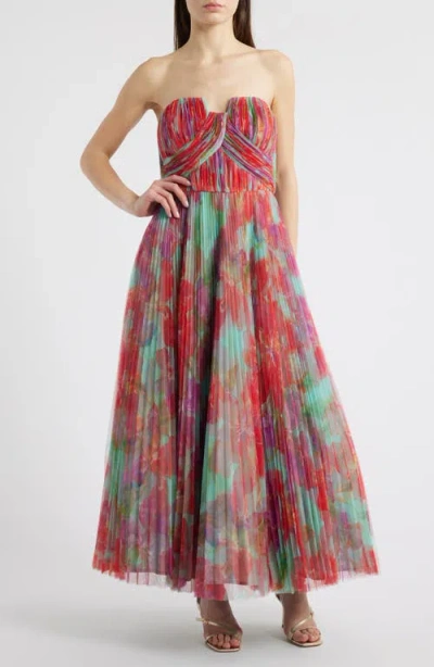 HUTCH HUTCH PLEATED STRAPLESS MESH GOWN