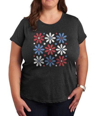 HYBRID APPAREL PLUS SIZE AMERICANA FLOWERS GRAPHIC CREW NECK T-SHIRT