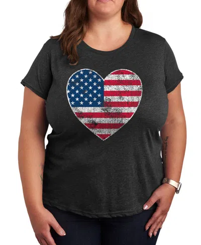 HYBRID APPAREL PLUS SIZE AMERICANA HEART FLAG GRAPHIC CREW NECK T-SHIRT