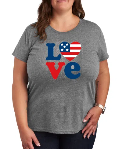 HYBRID APPAREL PLUS SIZE AMERICANA HEART LOVE FLAG GRAPHIC CREW NECK T-SHIRT
