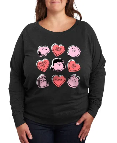 HYBRID APPAREL PLUS SIZE PEANUTS VALENTINES DAY CANDY HEARTS GRAPHIC CREW NECK TOP