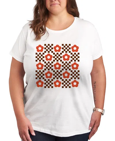 HYBRID APPAREL PLUS SIZE TRENDY CHECKERED FLOWER GRAPHIC CREW NECK T-SHIRT