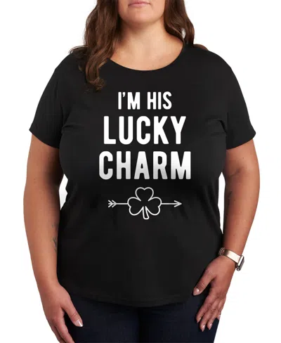 HYBRID APPAREL PLUS SIZE TRENDY I'M HIS LUCKY CHARM GRAPHIC CREW NECK T-SHIRT