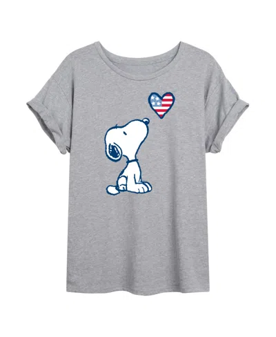 HYBRID APPAREL TRENDY JUNIORS PEANUTS SNOOPY HEART GRAPHIC OVERSIZED TEE