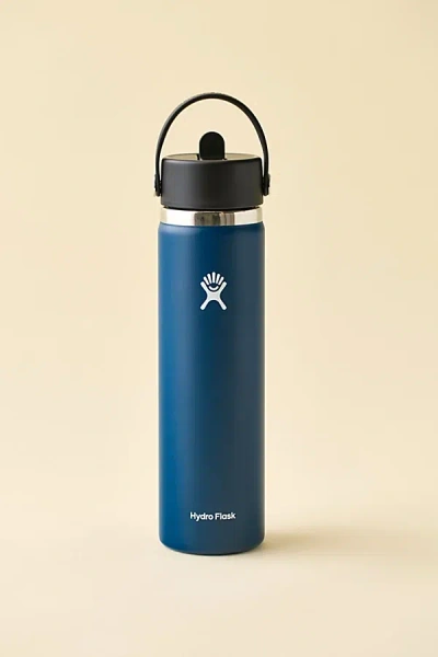 HYDRO FLASK WIDE MOUTH FLEX STRAW 24 OZ WATER BOTTLE IN INDIGO AT URBAN OUTFITTERS
