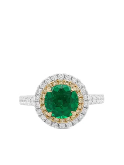 HYT JEWELRY 18K WHITE GOLD DIAMOND AND EMERALD RING