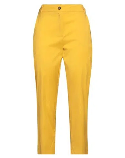 IBLUES I BLUES WOMAN PANTS YELLOW SIZE 8 COTTON, POLYAMIDE, ELASTANE