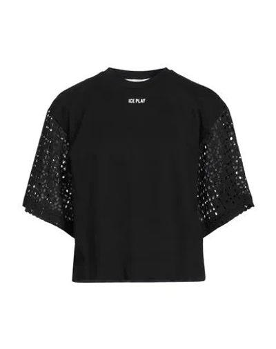 ICE PLAY ICE PLAY WOMAN T-SHIRT BLACK SIZE L COTTON, POLYESTER