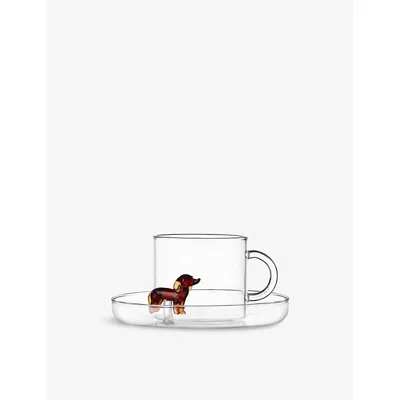 ICHENDORF MULTICOLOR DOGS BASSOTTO BOROSILICATE-GLASS TEA CUP AND SAUCER SET
