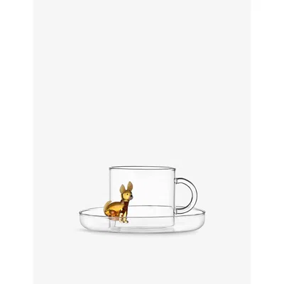 ICHENDORF MULTICOLOR DOGS CHIHUAHUA BOROSILICATE-GLASS TEA CUP AND SAUCER SET