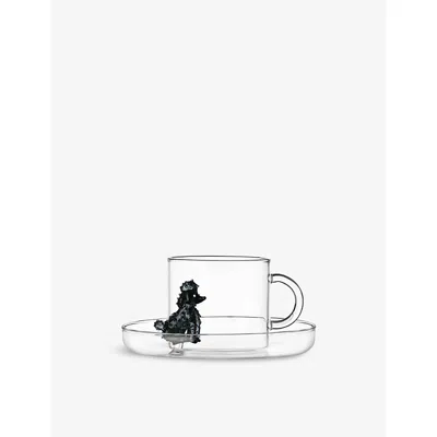 ICHENDORF MULTICOLOR DOGS POODLE BOROSILICATE-GLASS TEA CUP AND SAUCER SET