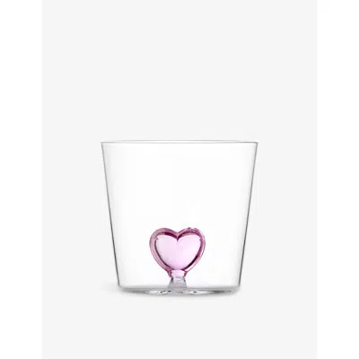 ICHENDORF PINK CLEAR CUORE HEART BOROSILICATE-GLASS TUMBLER 8CM