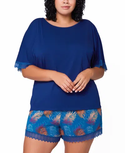 ICOLLECTION PLUS SIZE 2PC. SOFT PAJAMA SET TRIMMED IN LACE